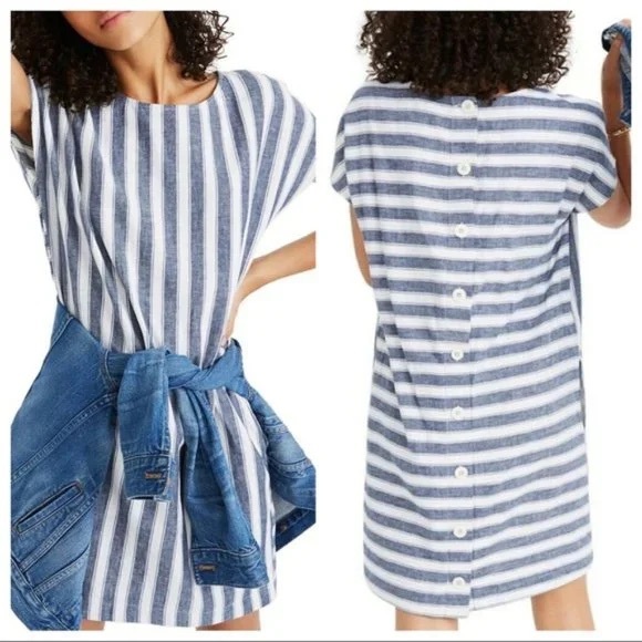 Madewell Navy and White Striped Shift Dress - Picture 1 of 4